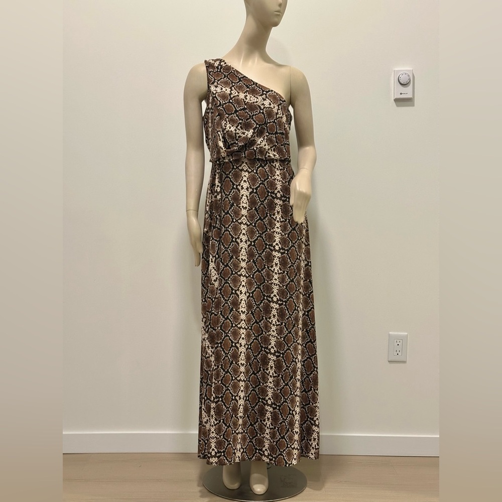 BCBGMAXAZRIA One-Shoulder Snake Print Maxi Dress – Size 10
